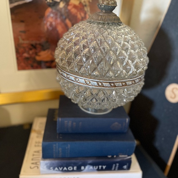 Mid Century Glass Ceiling Lamp Glass Light ORNATE DIAMOND Hollywood regency - Picture 8 of 9